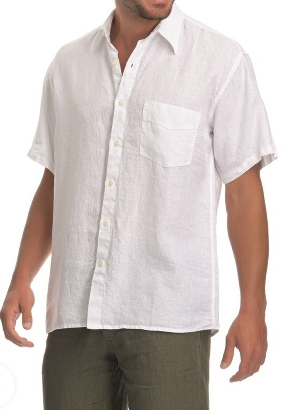 John P Mens 100% Linen White Short Sleeve Chest Pocket Vacation Button Up Sz XXL